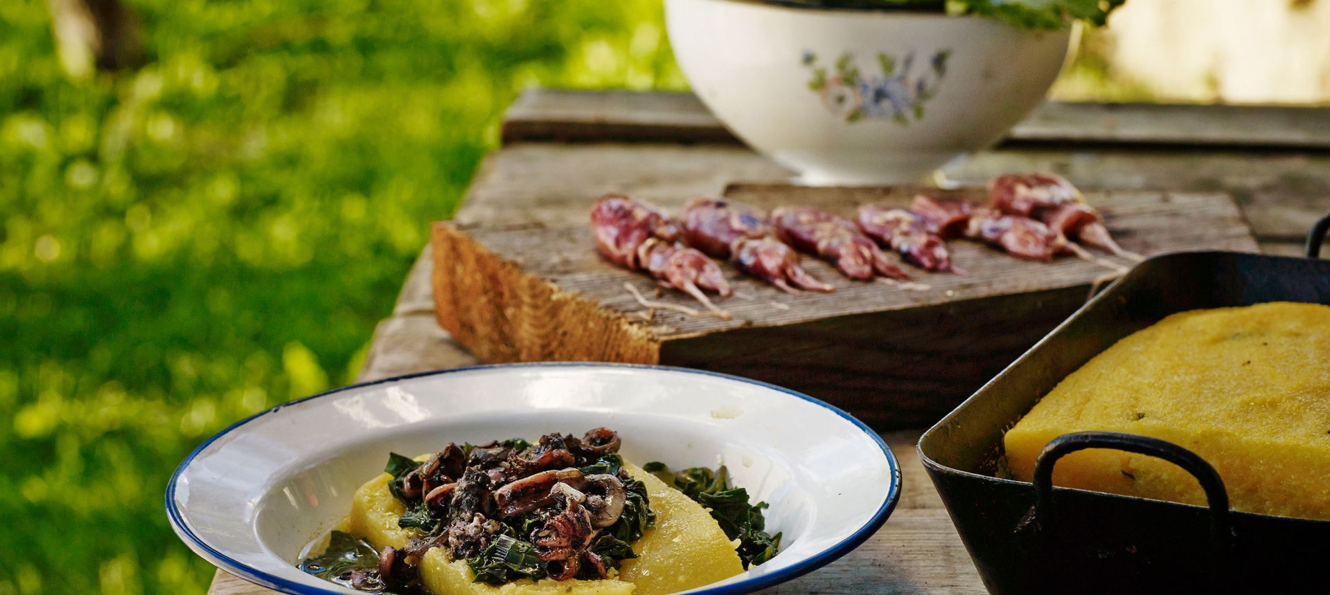 Cuttlefish with spinach beet and polenta
